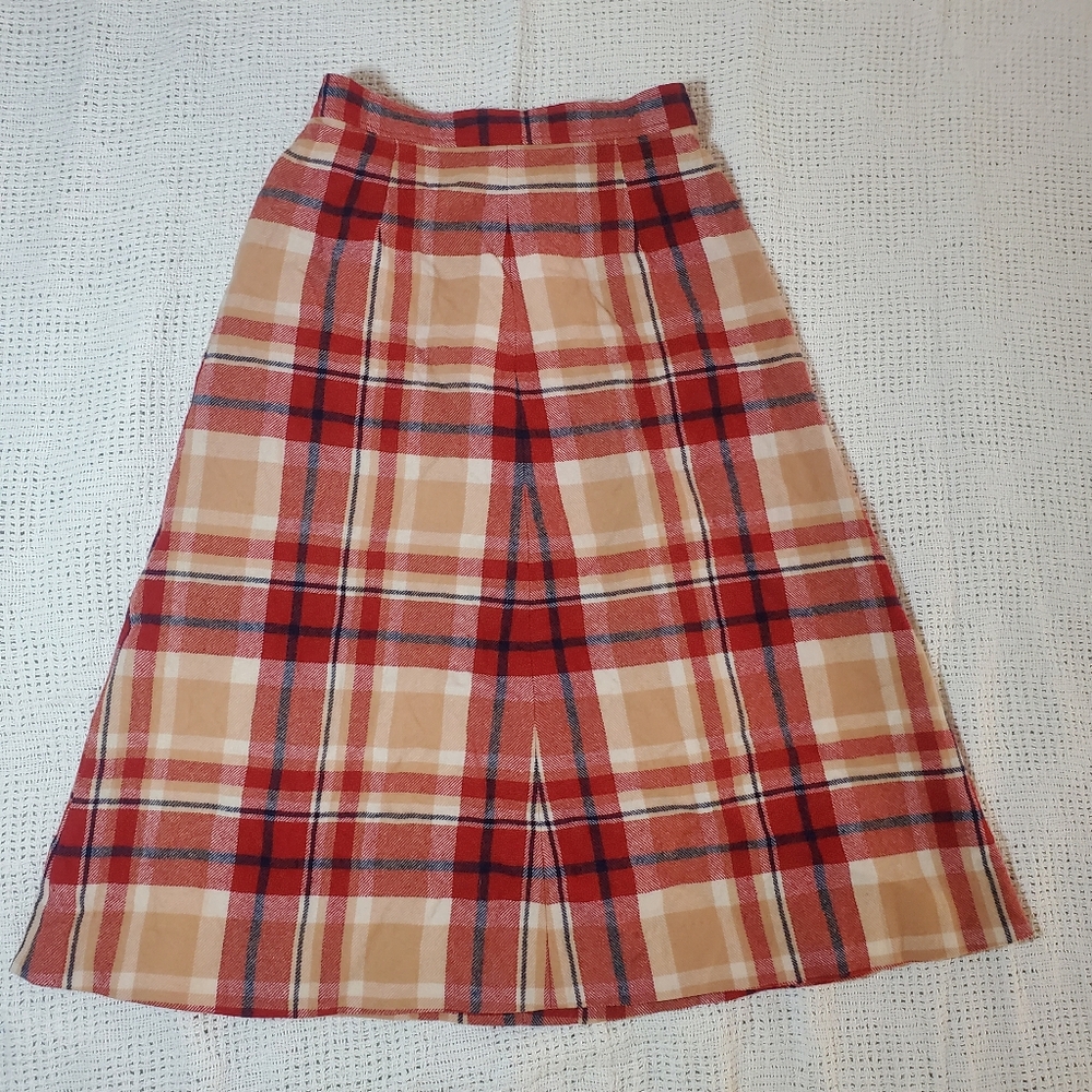 Vintage Young Pendleton Plaid A-Line Skirt - Red and Tan